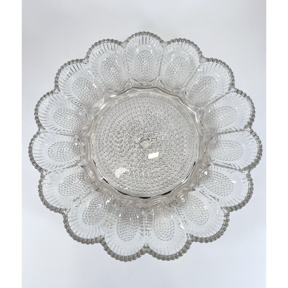 Indiana Glass Hobnail Clear Egg & Relish Tray, Holds 15 Eggs, 11.25" Round‎ - Picture 1 of 7